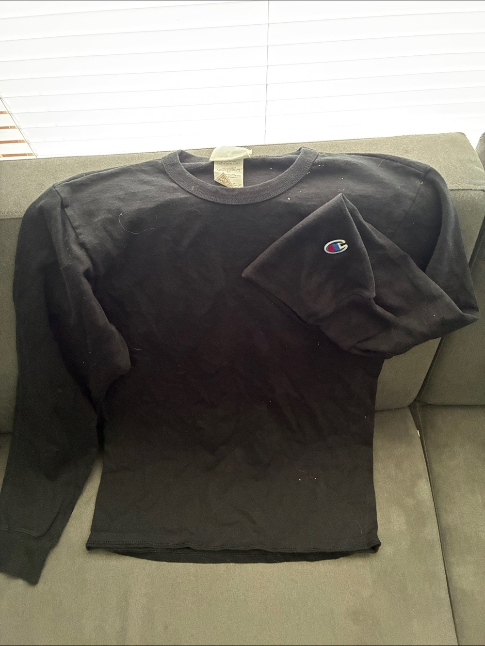 Champion Black Men’s Long-Sleeve Crewneck Sweatshirt with Embroidered C Logo